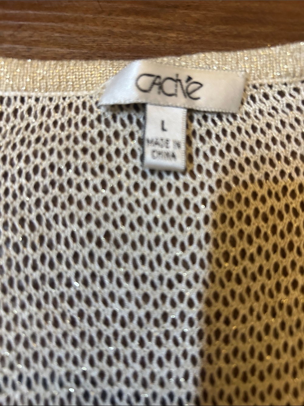Cache Metallic Open-Knit Cardigan in Cream